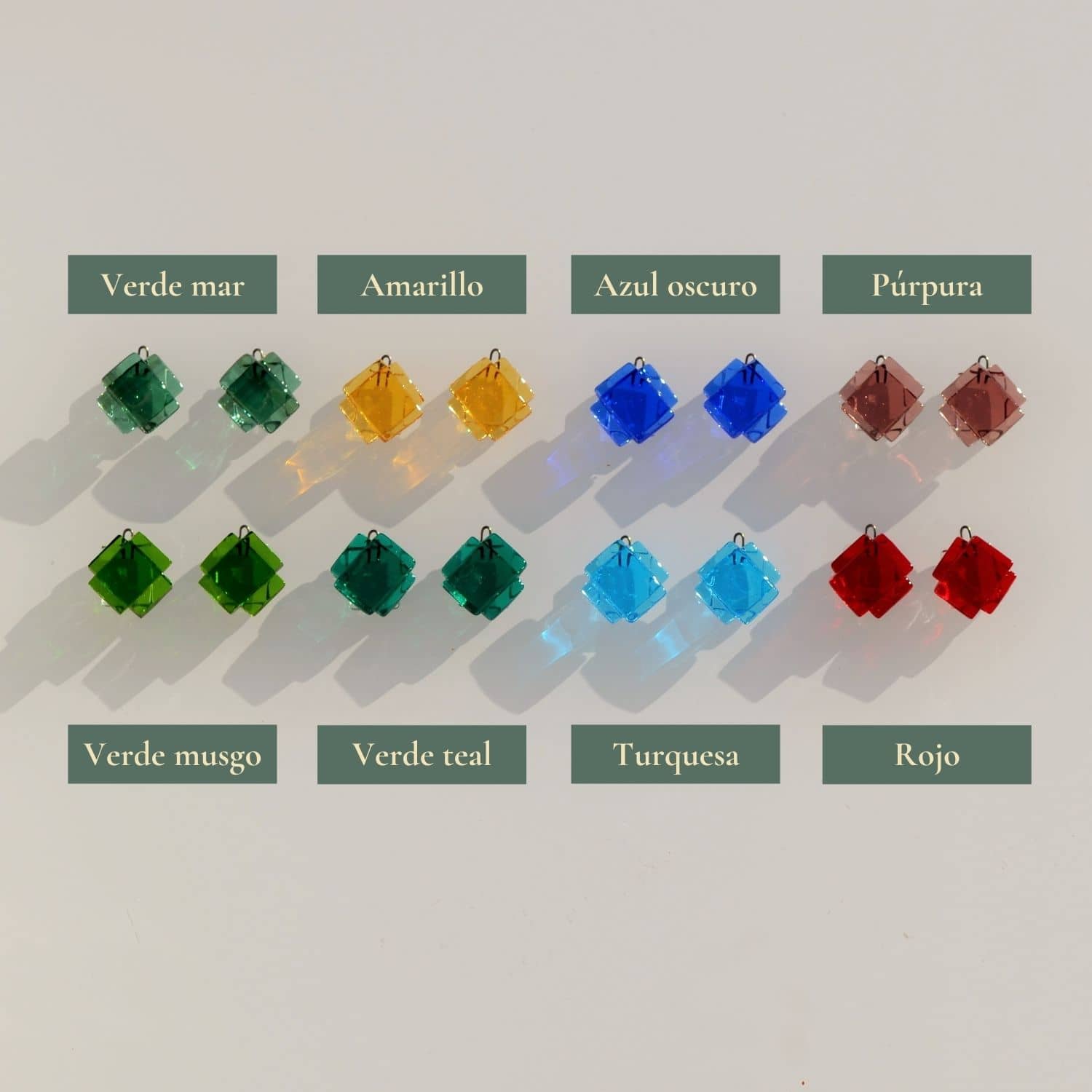 Colores inferiores para pendientes personalizados. Joyería sostenible Tejeluz.