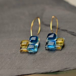 Pendientes de plata chapada en oro y vidrio Niobe - Tejeluz