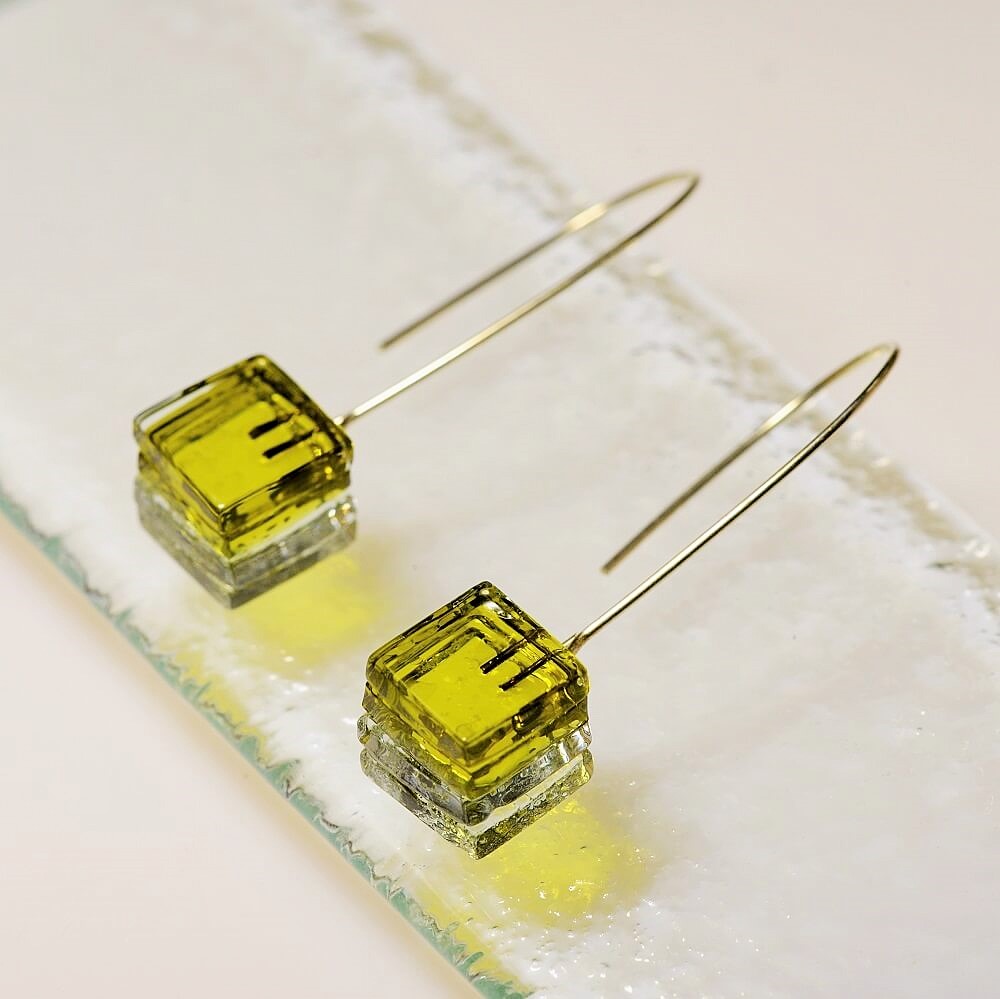 Pendientes de plata y vidio modelo Atalanta - Tejeluz color ámbar (1)