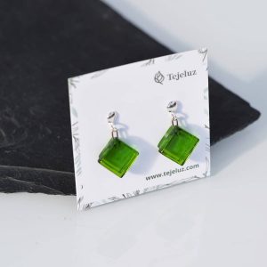 Pendientes de plata y vidrio modelo Ariadna verde musgo - Tejeluz