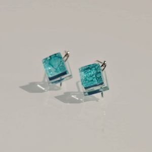 Pendientes de plata y vidrio modelo Burbuja color turquesa - Joyería sostenible Tejeluz