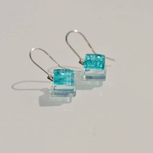 Pendientes de plata y vidrio modelo Burbuja turquesa - Joyería sostenible Tejeluz.