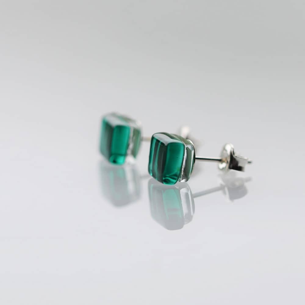 Pendientes de plata y vidrio modelo Calipso color verde teal - Tejeluz Pendientes de plata y vidrio modelo Calipso color verde teal - Tejeluz