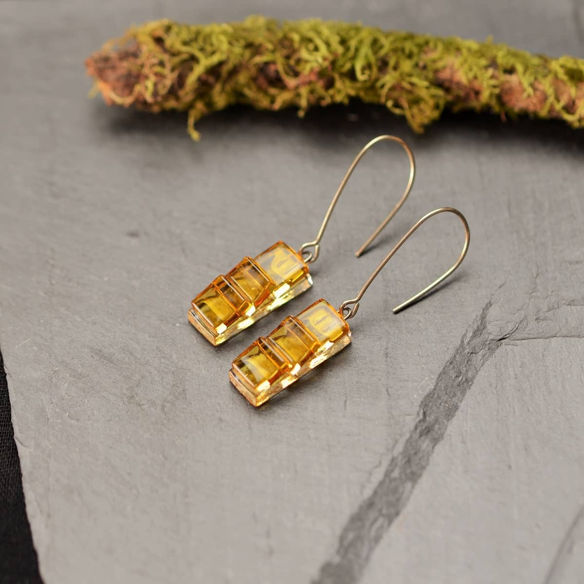 Pendientes de plata y vidrio modelo Circe color ambar - Tejeluz Pendientes de plata y vidrio modelo Circe color ambar - Tejeluz