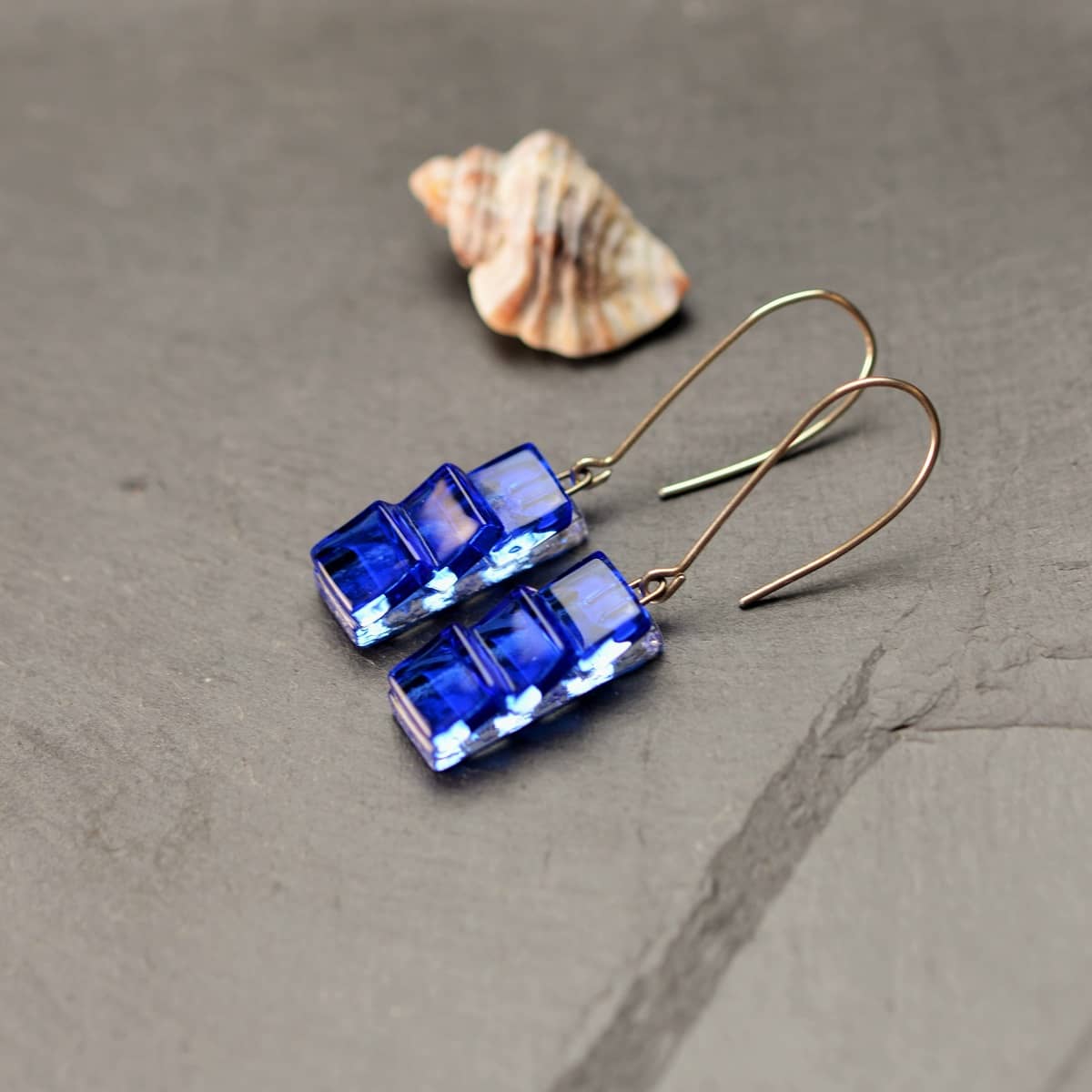 Pendientes de plata y vidrio modelo Circe color azul - Tejeluz Pendientes de plata y vidrio modelo Circe color azul - Tejeluz