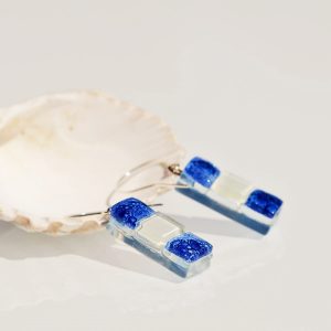 Pendientes de plata y vidrio modelo Lluvia largo color azul - Joyería sostenible Tejeluz