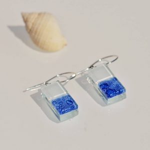 Pendientes de plata y vidrio modelo Nube en tono azul - Joyeria sostenible Tejeluz