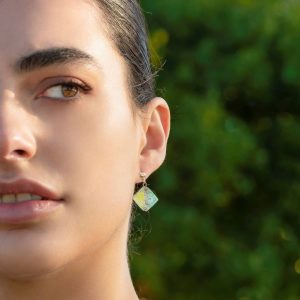 Pendientes de plata y vidrio modelo Pasifae turquesa y amarillo en modelo- Tejeluz