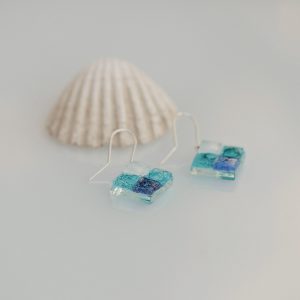 Pendientes de plata y vidrio modelo Rocio en color azul - Joyeria sostenible Tejeluz